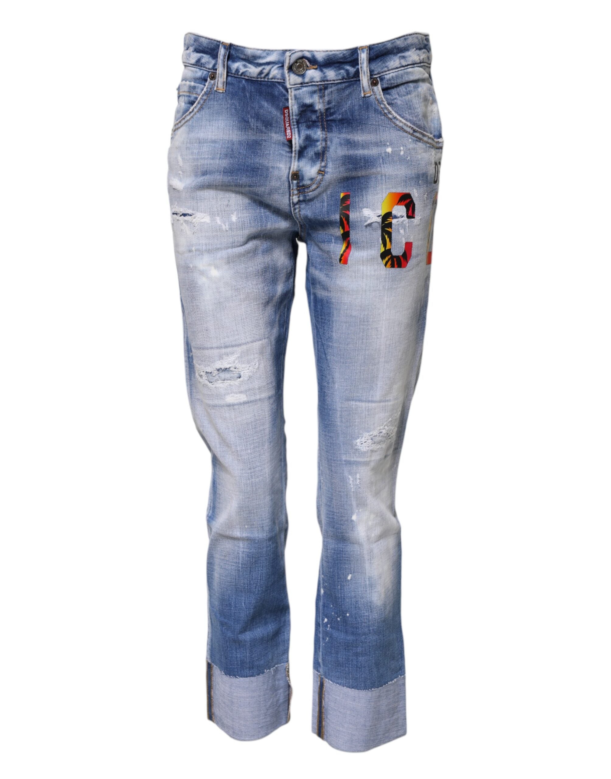 Dsquared² Blue Cotton Washed Mid Waist Skinny Denim Jeans Glam Steals