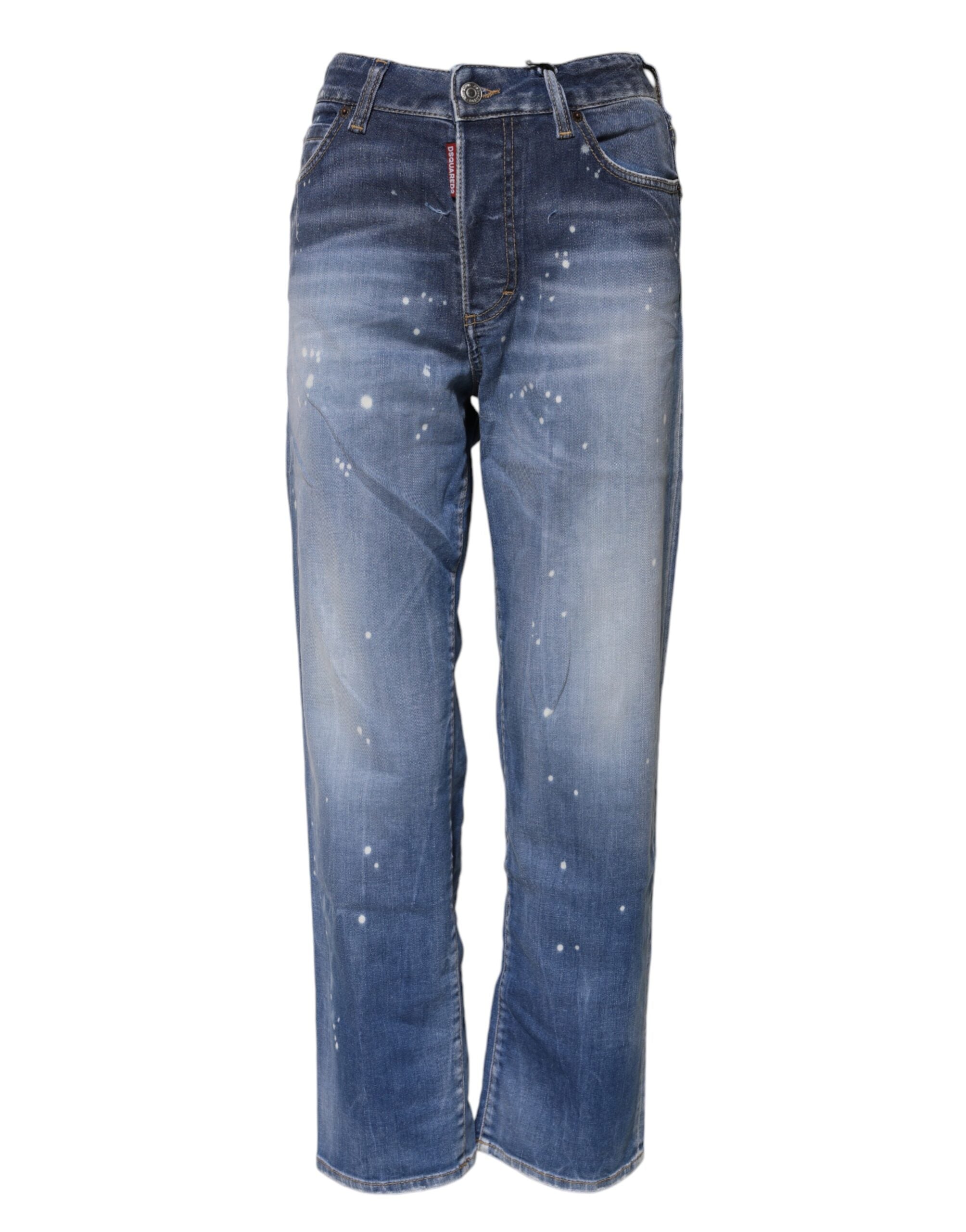 Dsquared² Blue Cotton Washed Mid Waist Straight Jeans Glam Steals