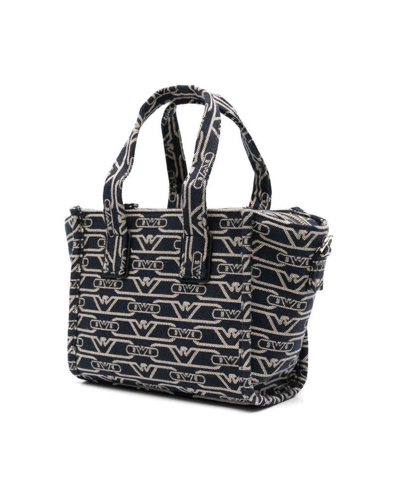Emporio Armani Canvas Small Tote Bag in All Over Monogram Jacquard Glam Steals