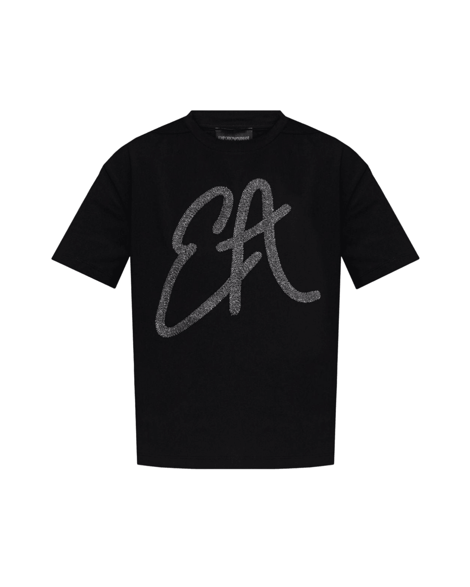 Emporio Armani Cotton Jersey T-shirt with Oversized Lurex Logo Glam Steals