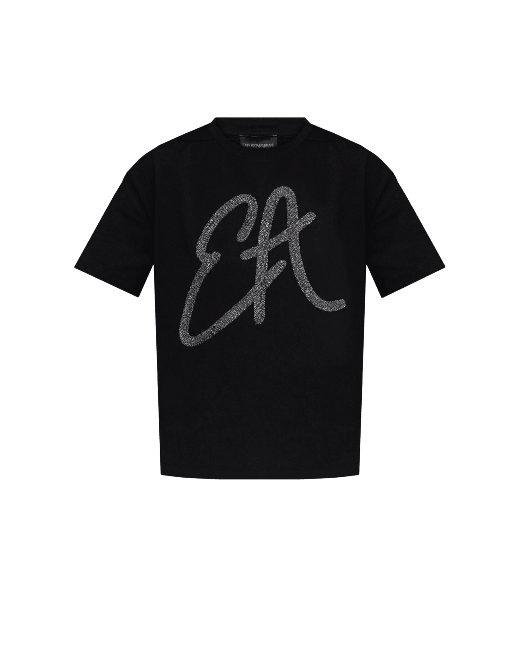 Emporio Armani Cotton Jersey T-shirt with Oversized Lurex Logo Glam Steals