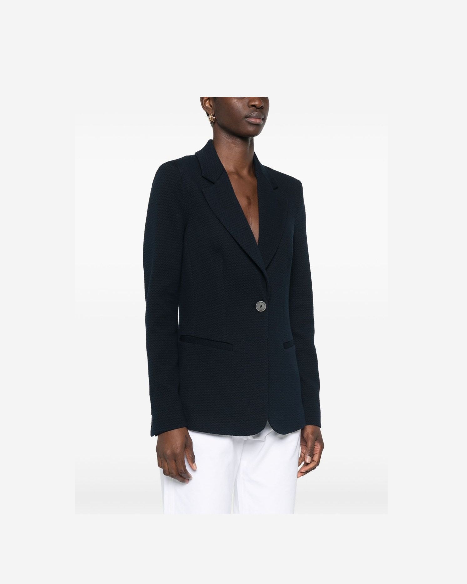 Emporio Armani Jersey Icon Single Breasted Blazer in An Embossed Jacquard Knit Glam Steals