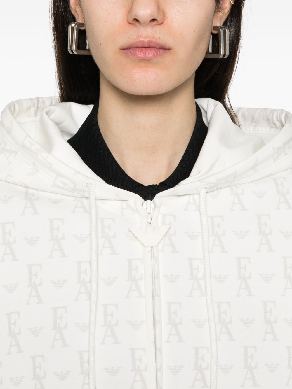 Emporio Armani Jersey Zip Up Hoodie in Double with All Over Lettering Glam Steals