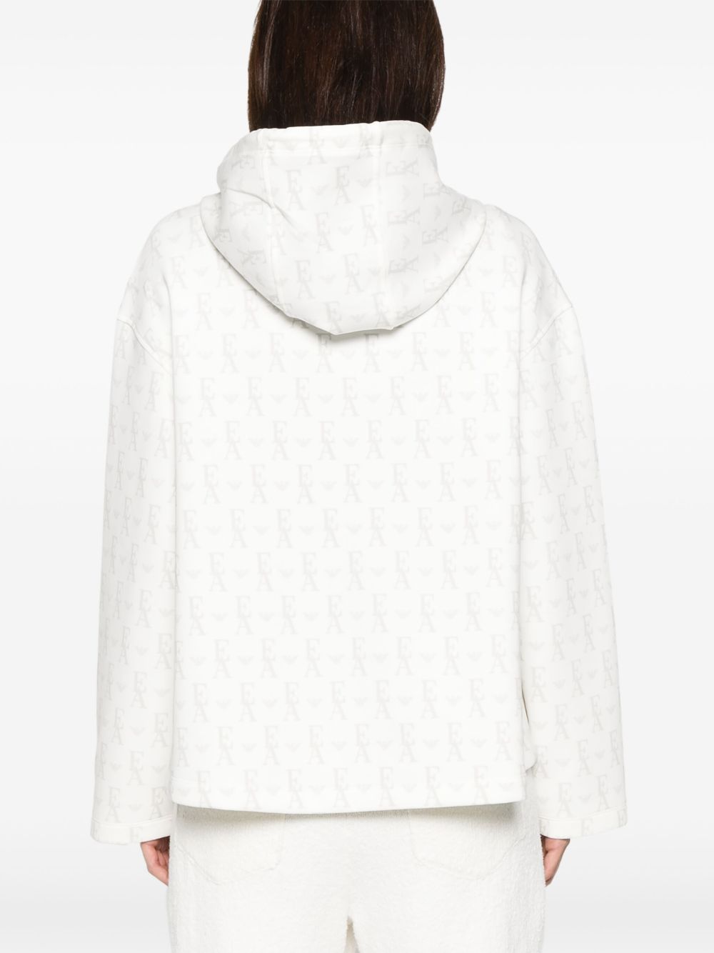 Emporio Armani Jersey Zip Up Hoodie in Double with All Over Lettering Glam Steals