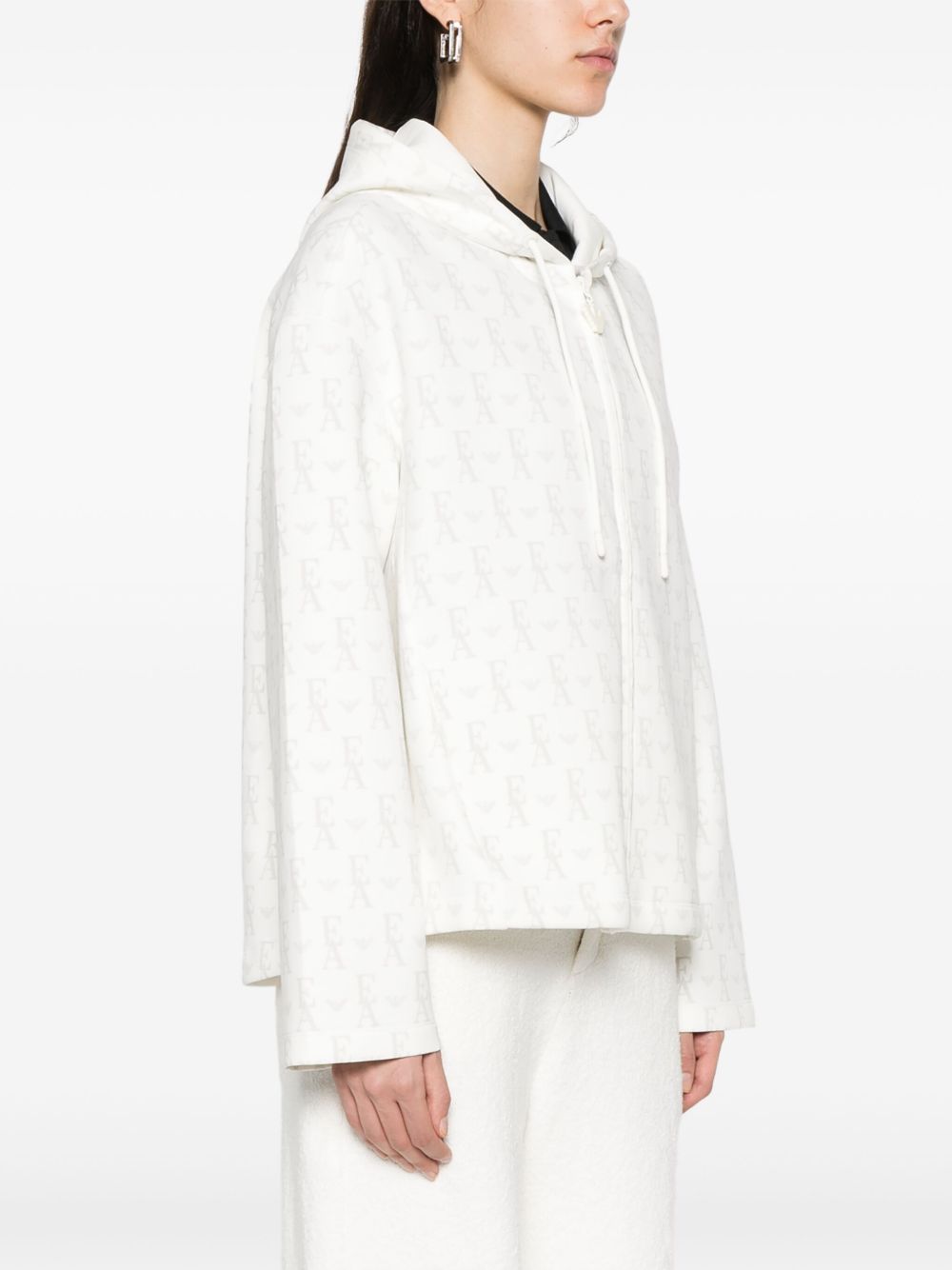 Emporio Armani Jersey Zip Up Hoodie in Double with All Over Lettering Glam Steals