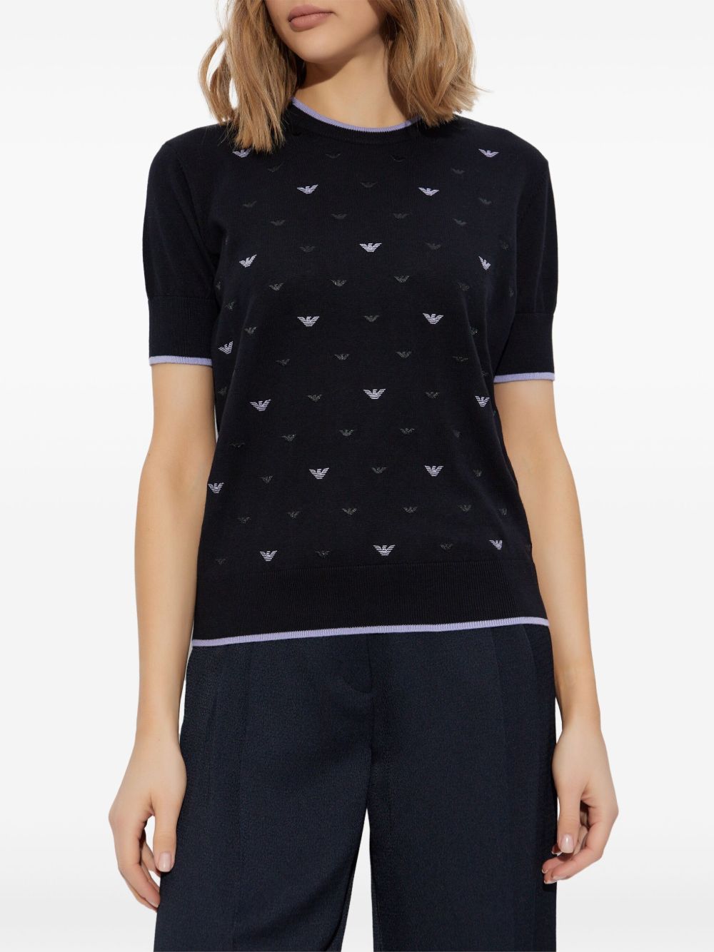 Emporio Armani Jumper with All Over Micro Eagle Embroidery Glam Steals