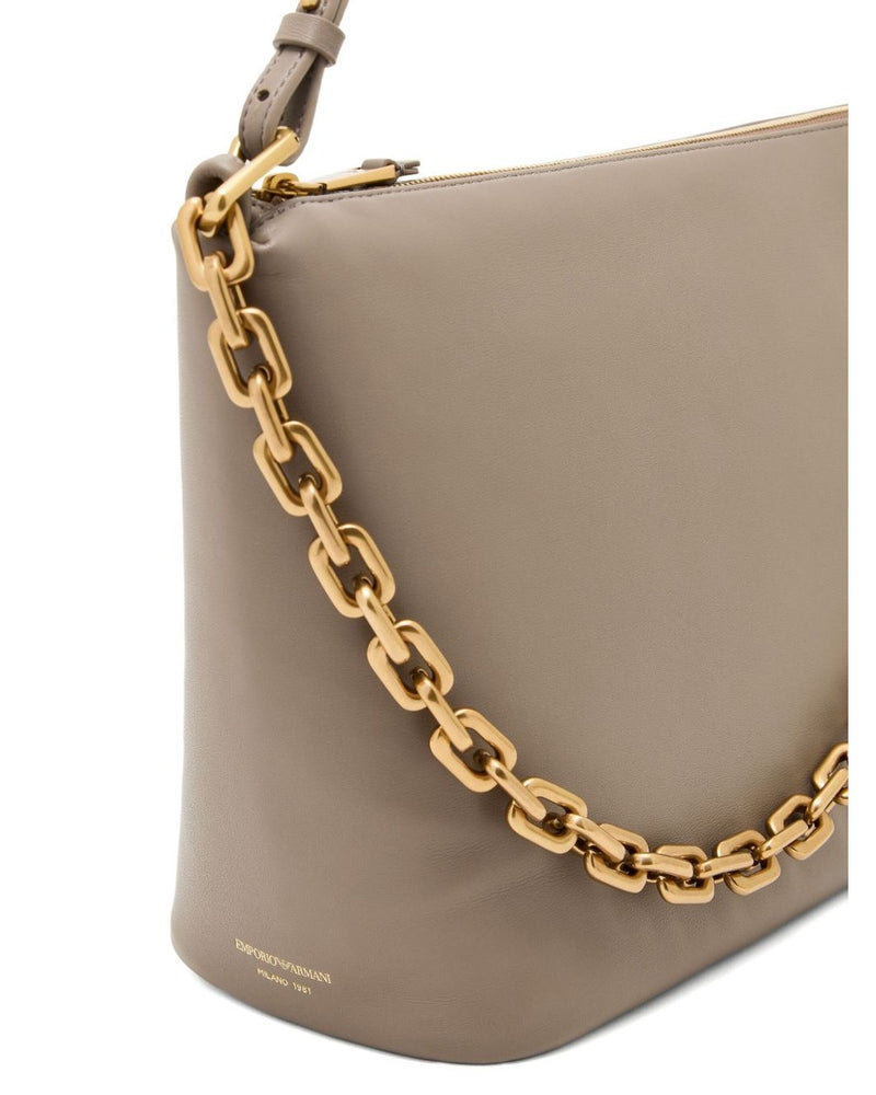 Emporio Armani Leather Medium Hobo Bag with Chain Glam Steals