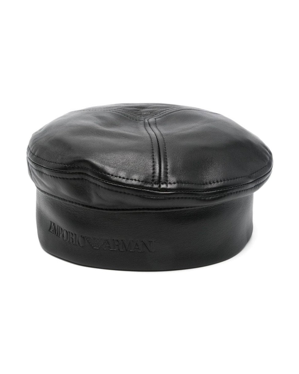 Emporio Armani Leather Nappa Beret with Logo Glam Steals