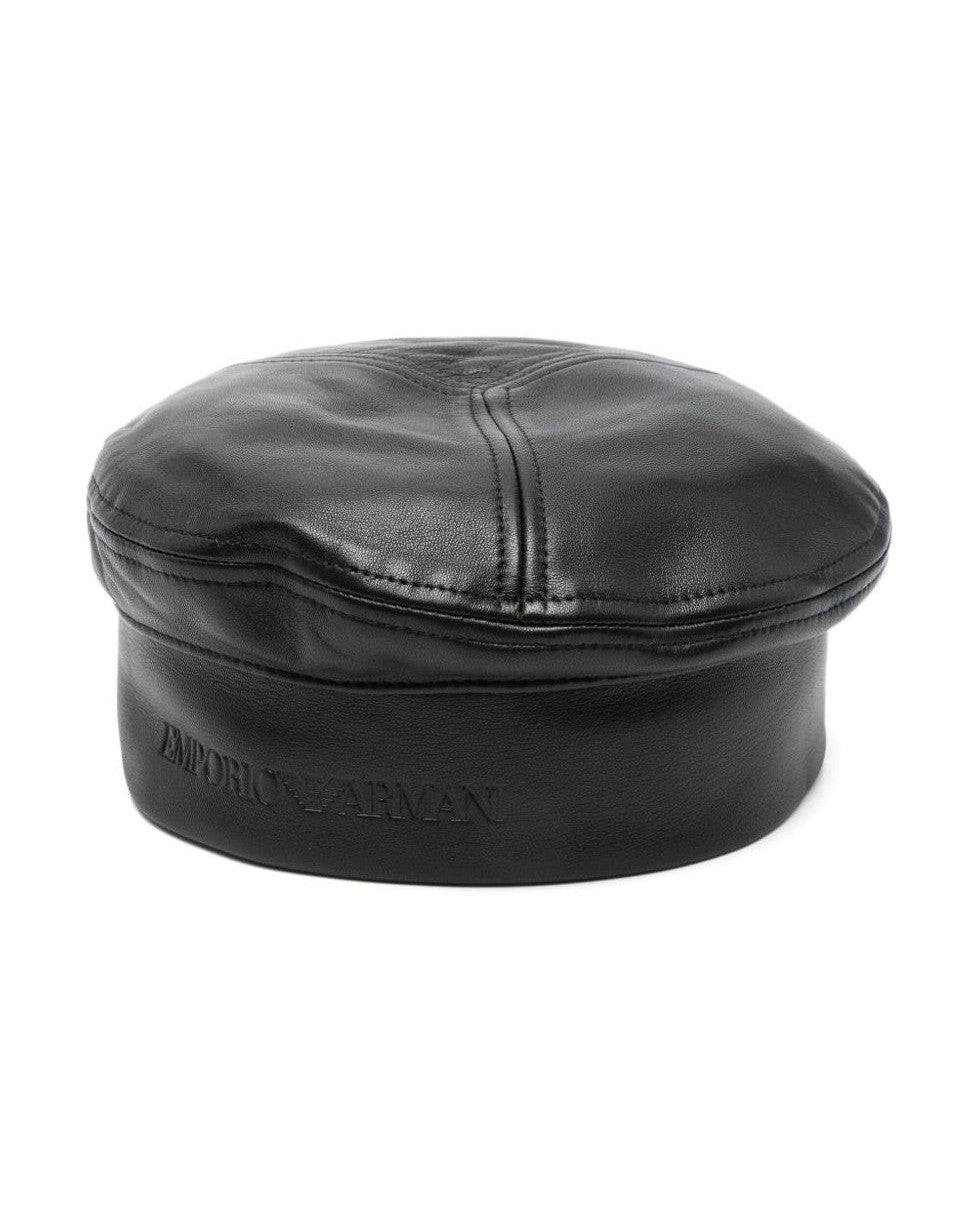 Emporio Armani Leather Nappa Beret with Logo Glam Steals
