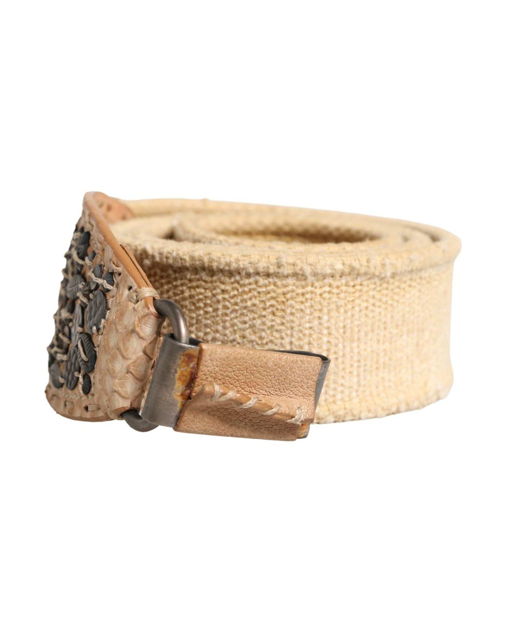 Ermanno Scervino Beige Canvas Embellished Metal Buckle Belt 