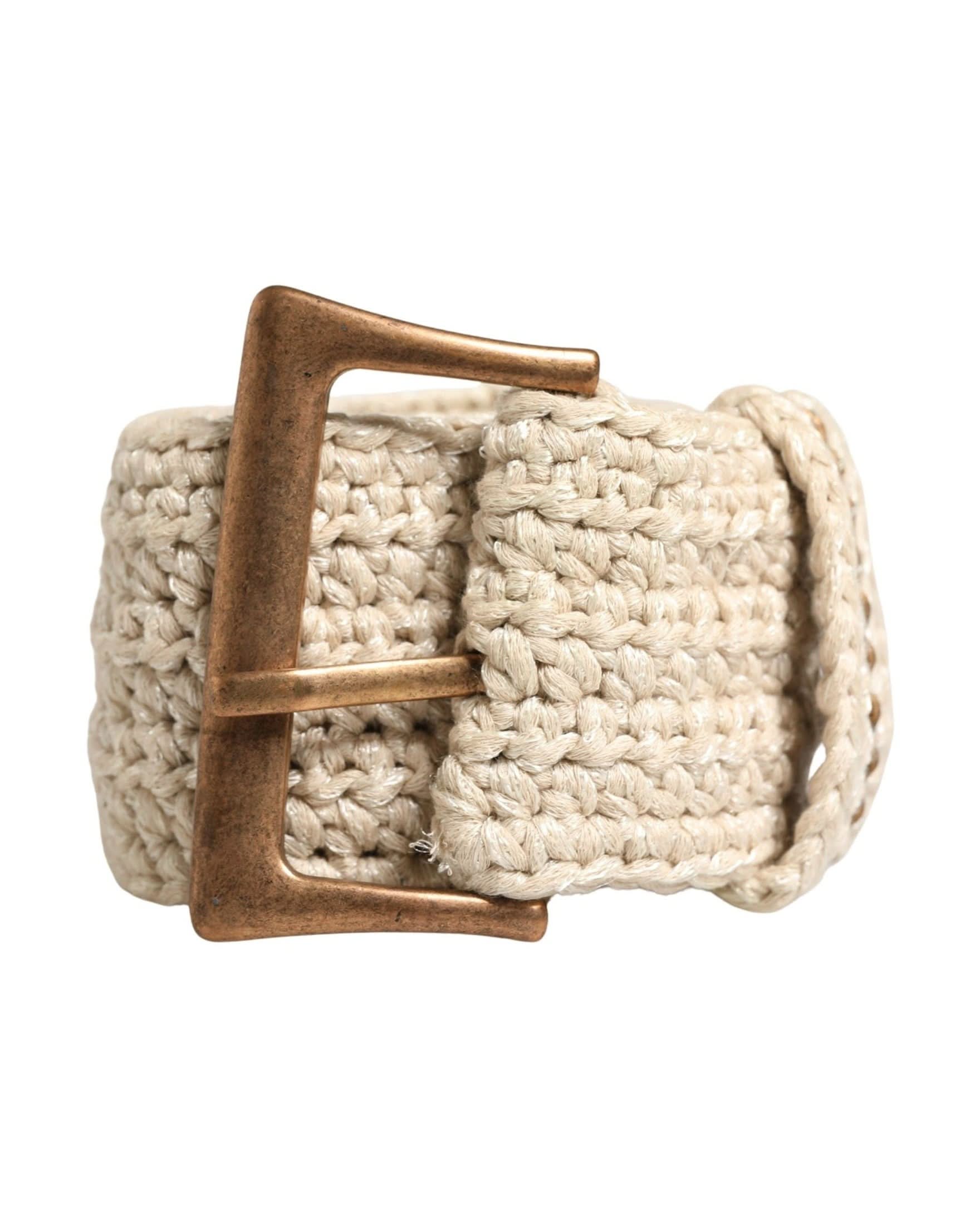 Ermanno Scervino Beige Woven Vintage Metal Buckle Waist Belt 