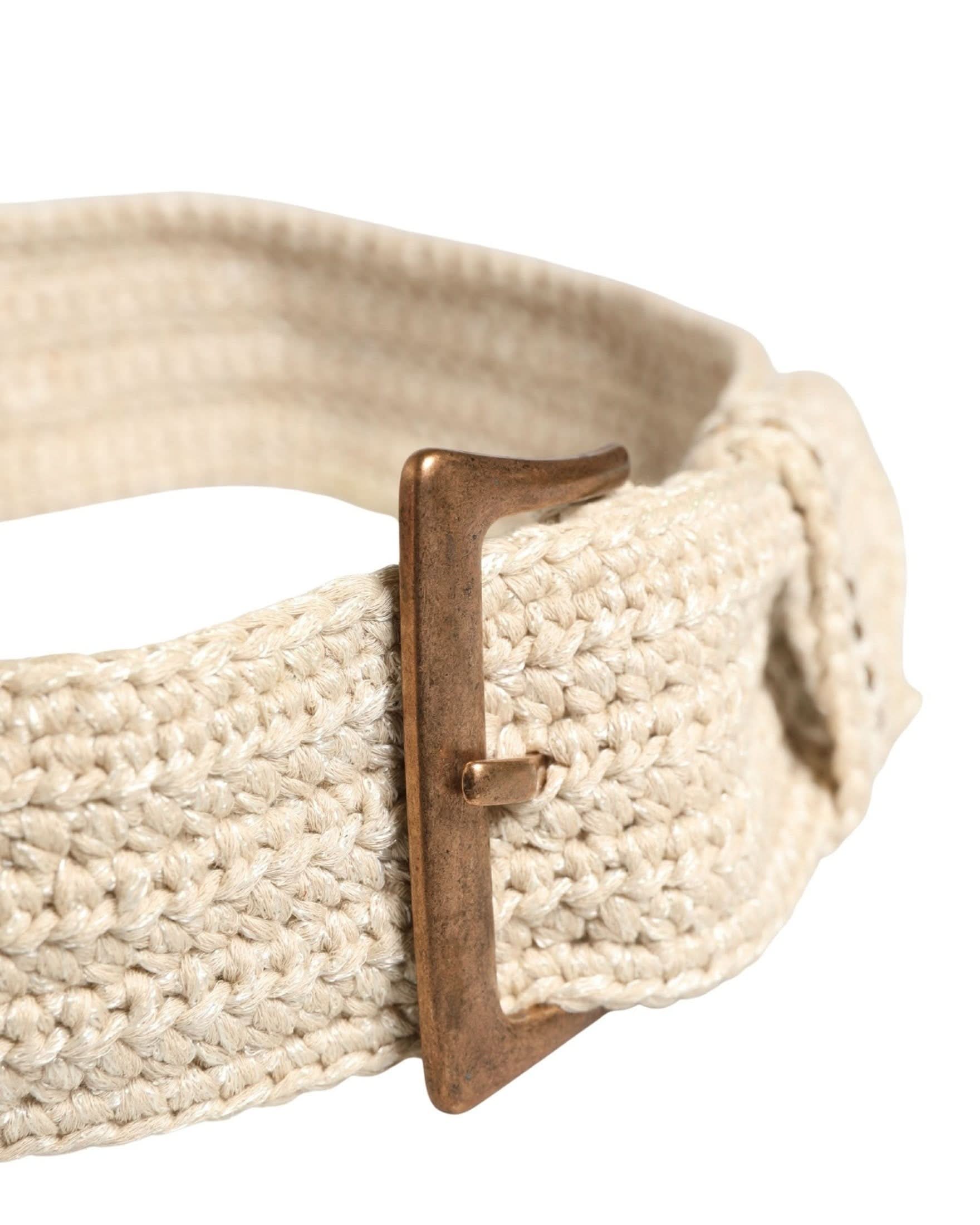 Ermanno Scervino Beige Woven Vintage Metal Buckle Waist Belt 