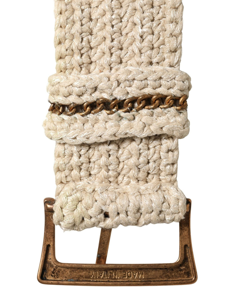 Ermanno Scervino Beige Woven Vintage Metal Buckle Waist Belt Glam Steals