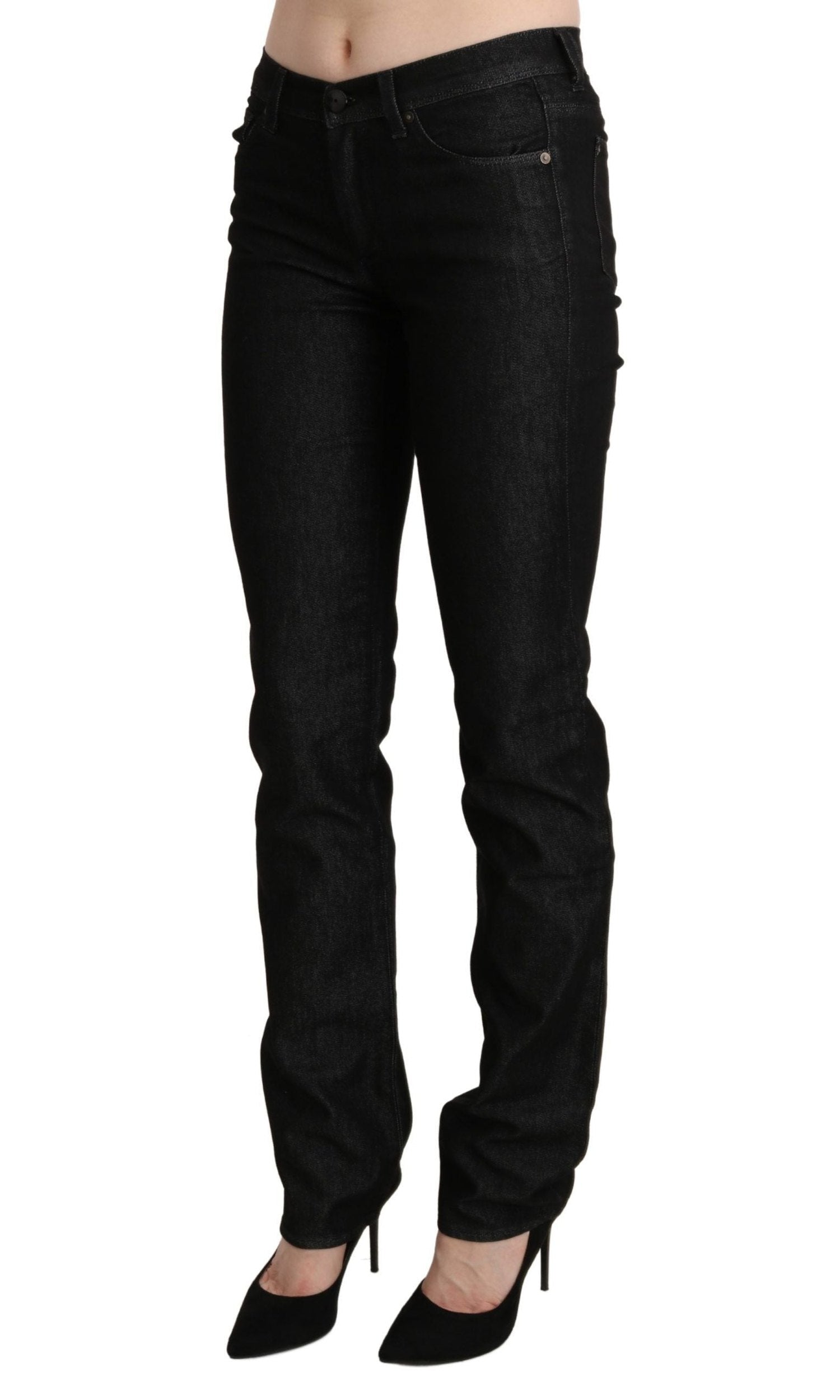 Ermanno Scervino Black Denim Mid Waist Skinny Slim Trouser Glam Steals