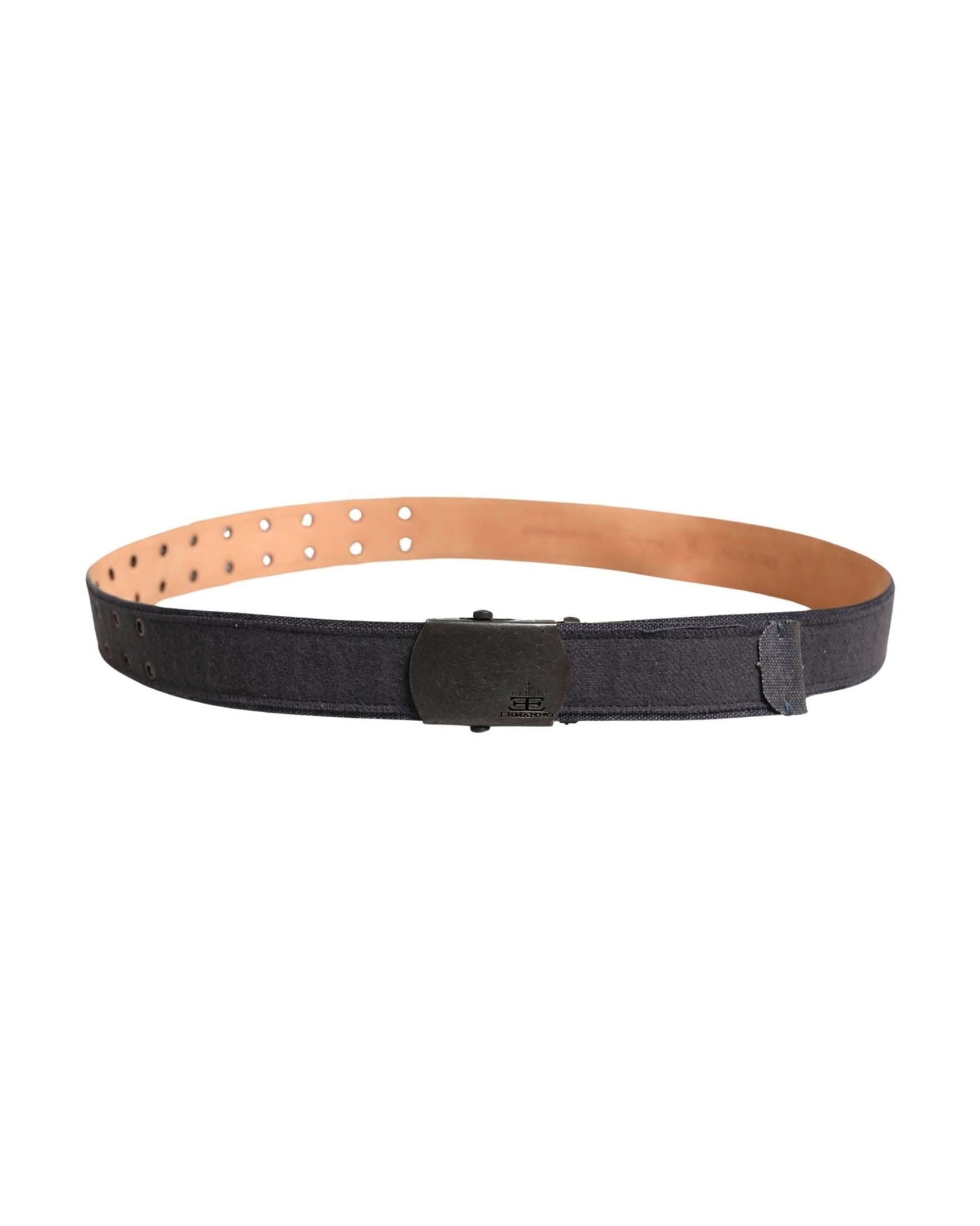 Ermanno Scervino Black Wool Cotton Logo Metal Buckle Belt 