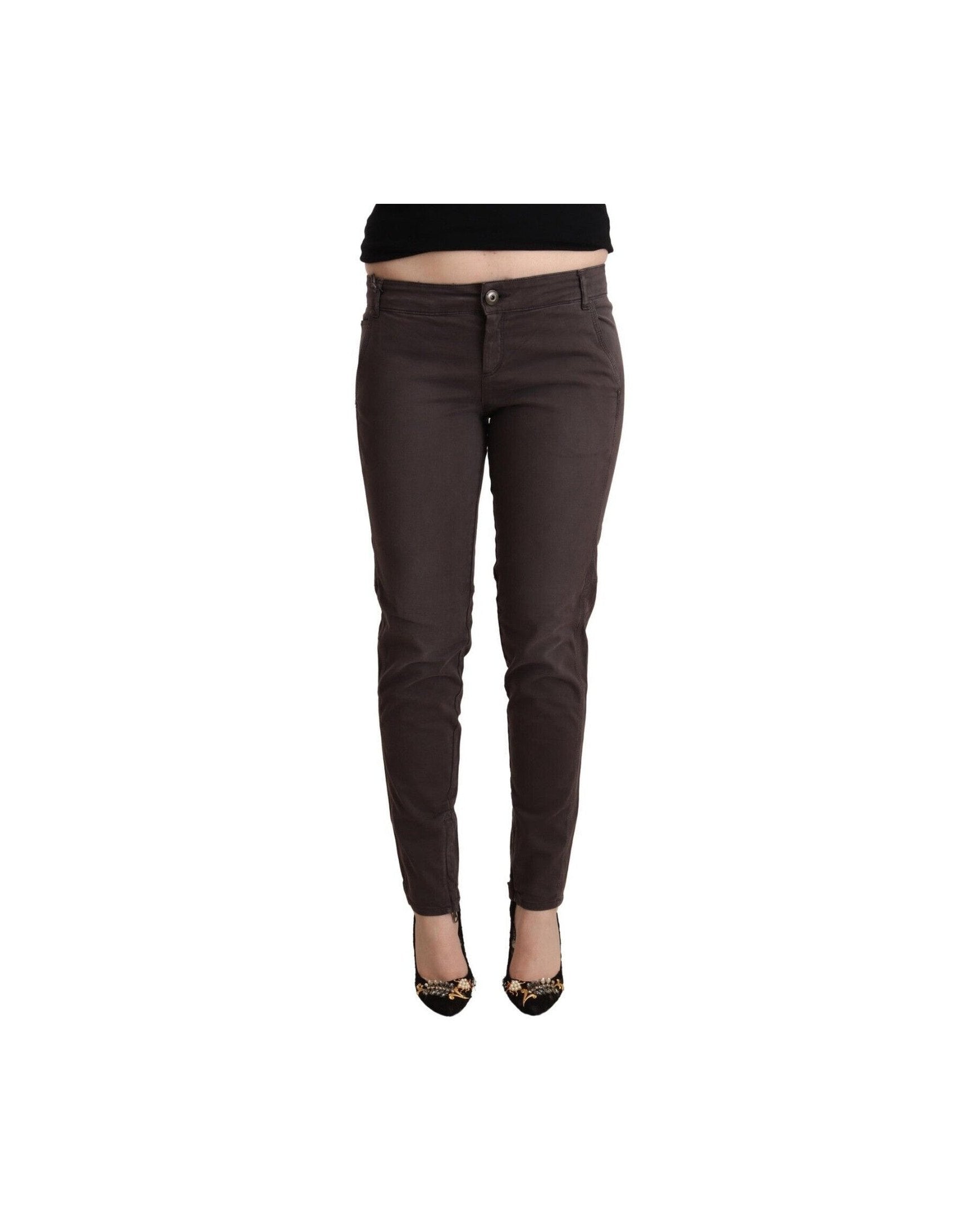 Ermanno Scervino Brown Cotton Low Waist Slim Fit Pant 
