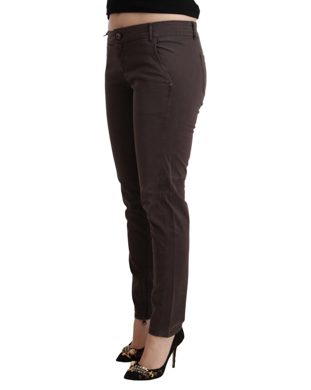 Ermanno Scervino Brown Cotton Low Waist Slim Fit Pant 
