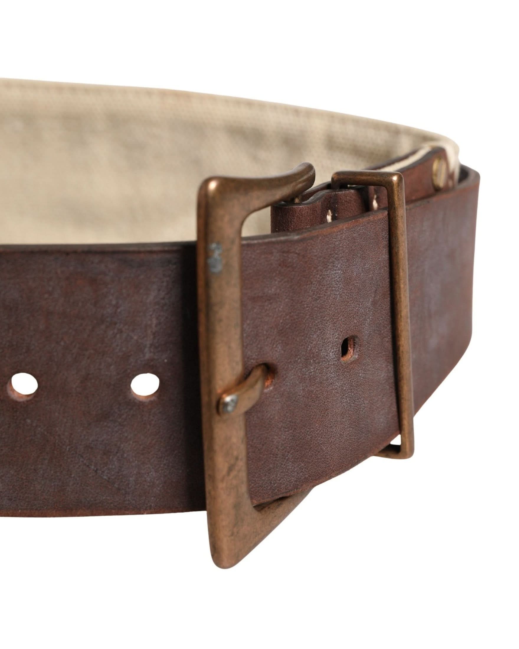 Ermanno Scervino Brown Leather Beige Canvas Metal Buckle Belt 