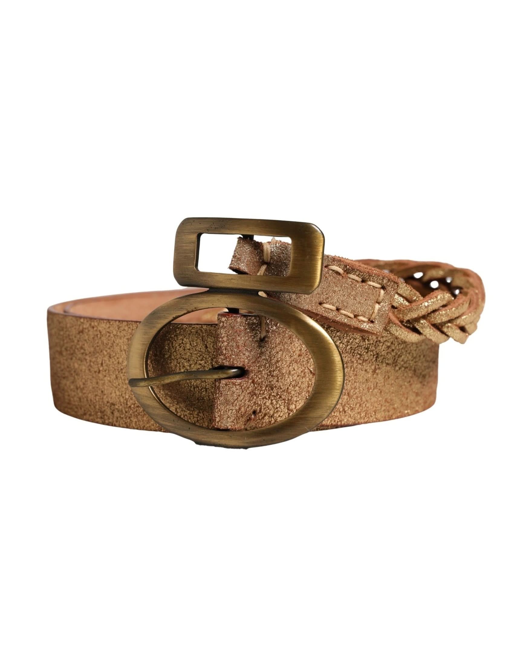 Ermanno Scervino Brown Leather Braided Metal Buckle Belt 