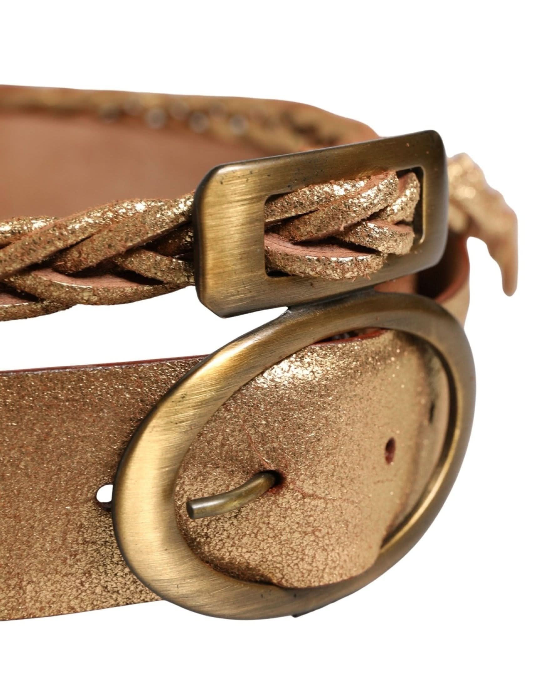 Ermanno Scervino Brown Leather Braided Metal Buckle Belt 