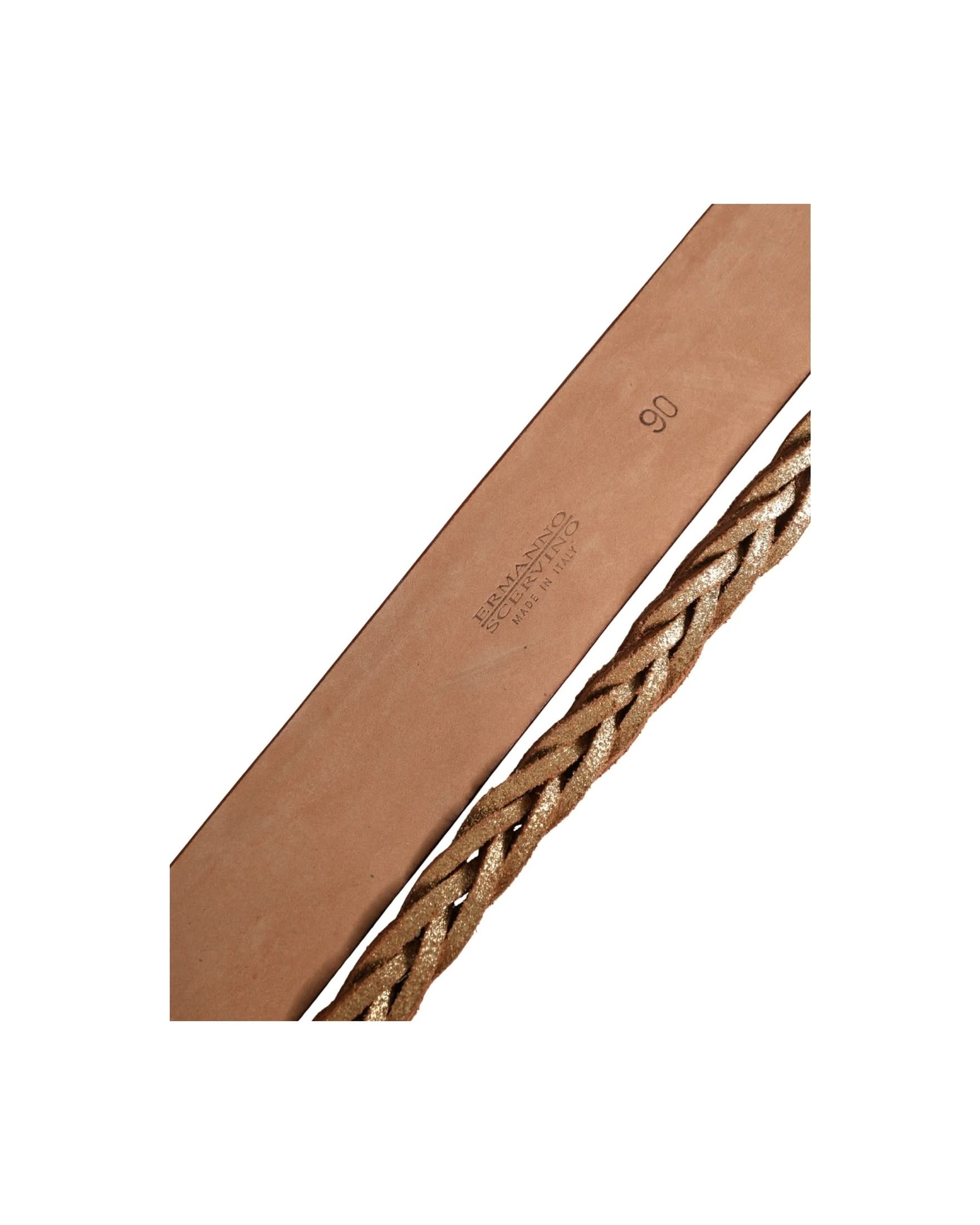 Ermanno Scervino Brown Leather Braided Metal Buckle Belt 