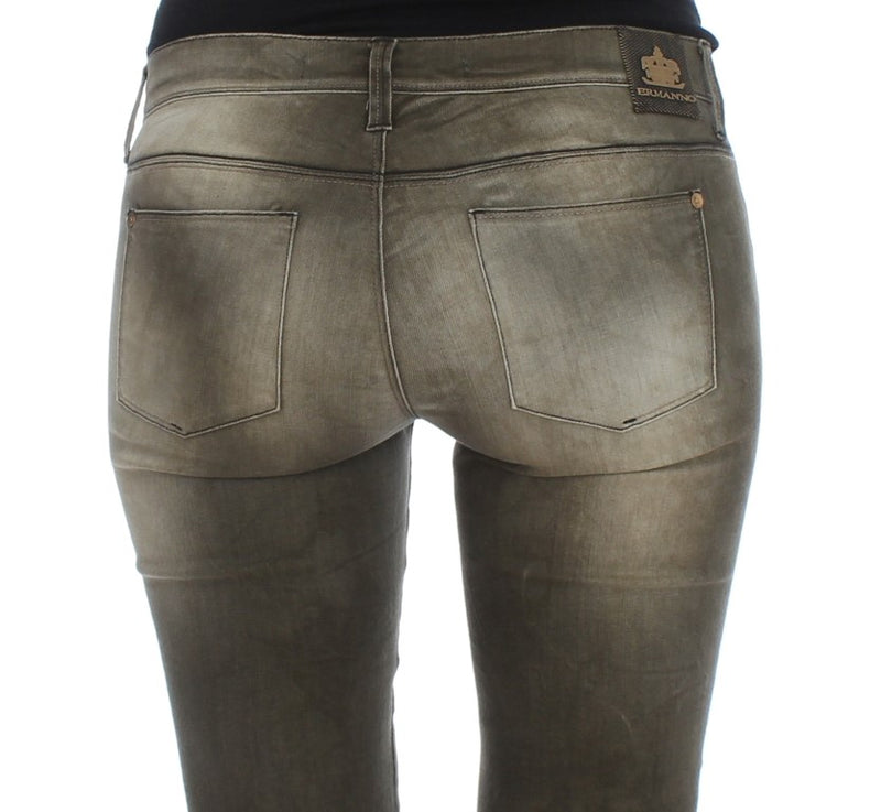Ermanno Scervino Gray Cotton Wash Blend Slim Fit Jeans Jeans