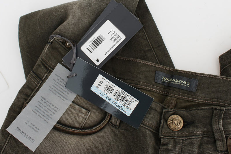 Ermanno Scervino Gray Cotton Wash Blend Slim Fit Jeans Jeans
