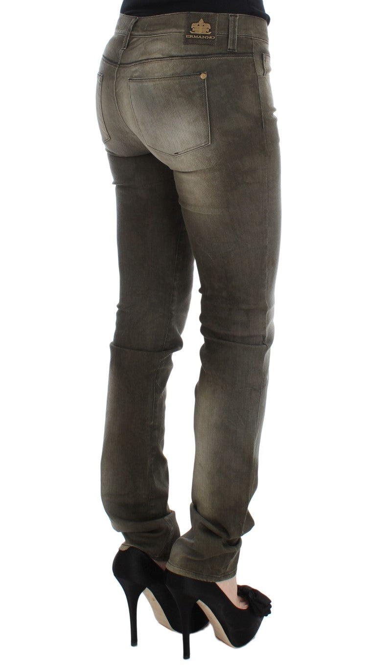 Ermanno Scervino Gray Cotton Wash Blend Slim Fit Jeans Glam Steals