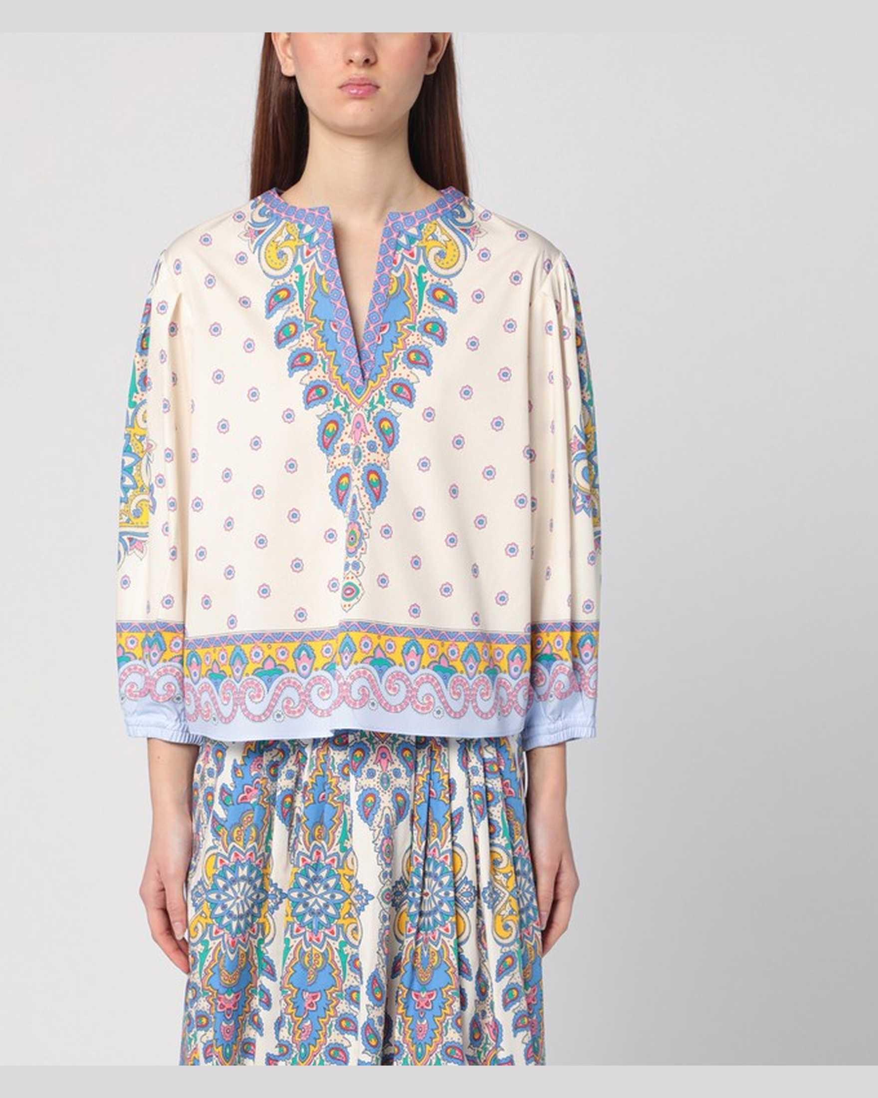 Etro Cotton Printed Blouse With Balloon Sleeves Glam Steals