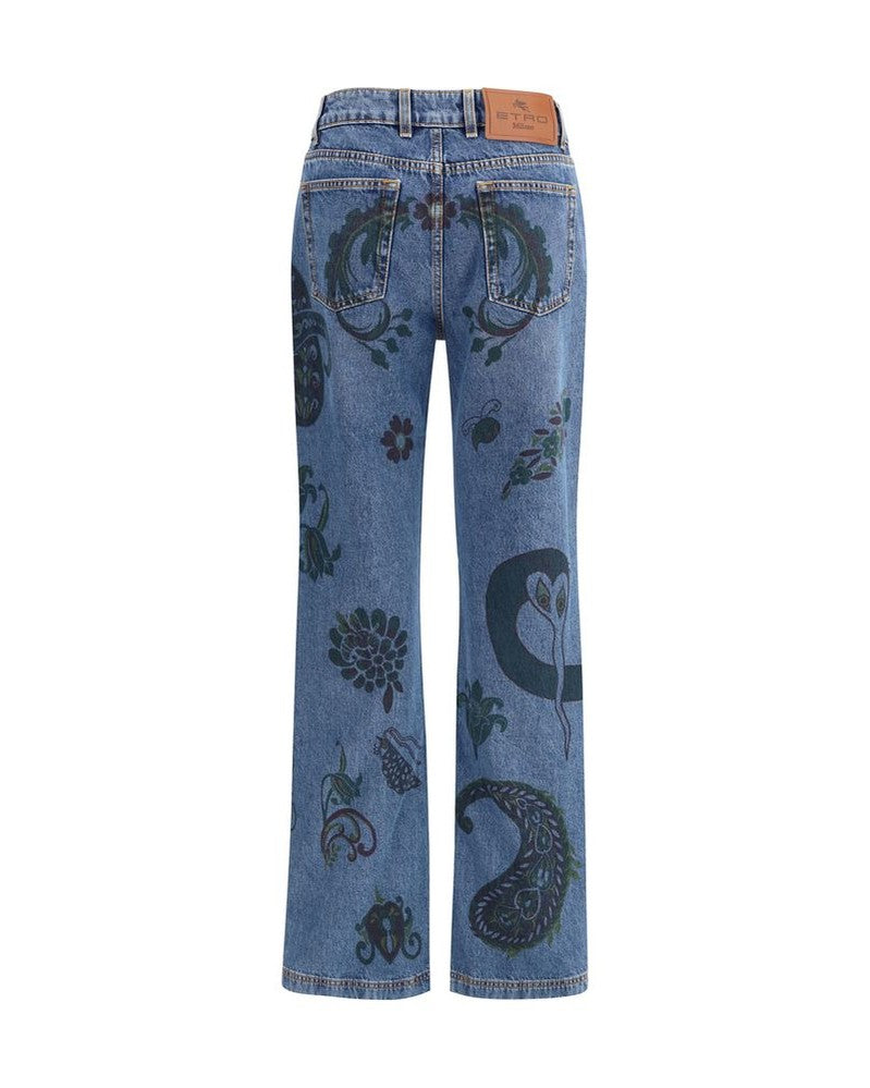 Etro Flower and Bee Print Flare Jeans Glam Steals