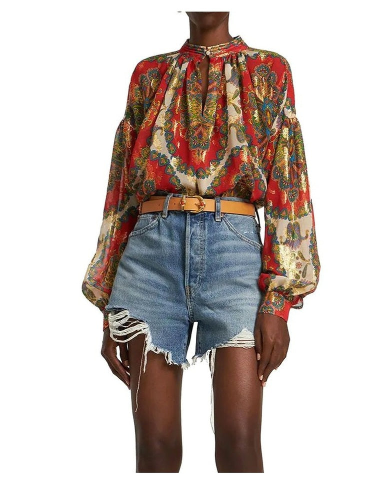 Etro Orange Silk Pattern Shirt Glam Steals