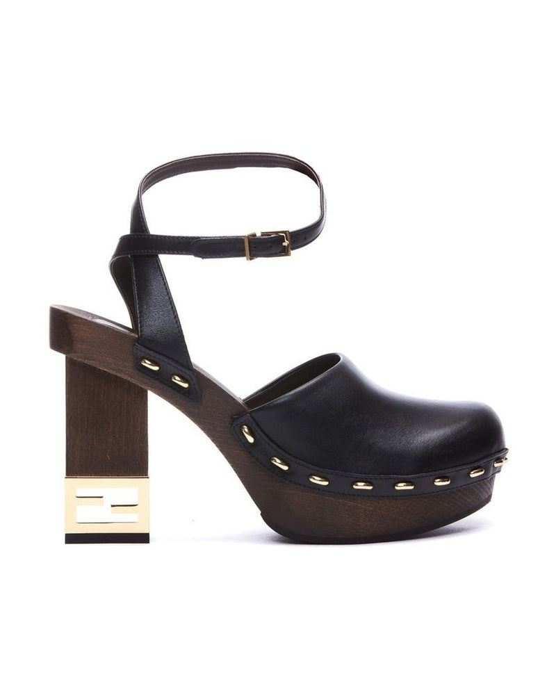 Fendi Black Calfskin Clogs Heels Glam Steals