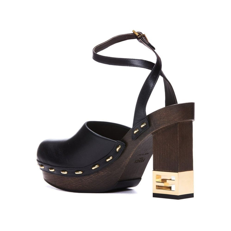 Fendi Black Calfskin Clogs Heels Glam Steals