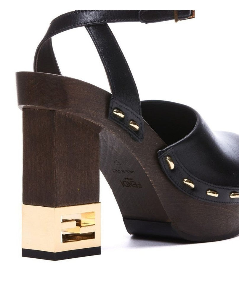 Fendi Black Calfskin Clogs Heels 