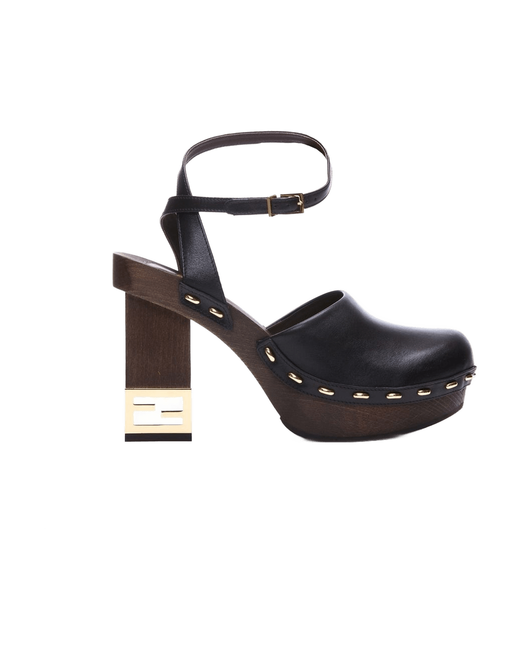 Fendi Black Calfskin Gold-Heel Clogs Glam Steals