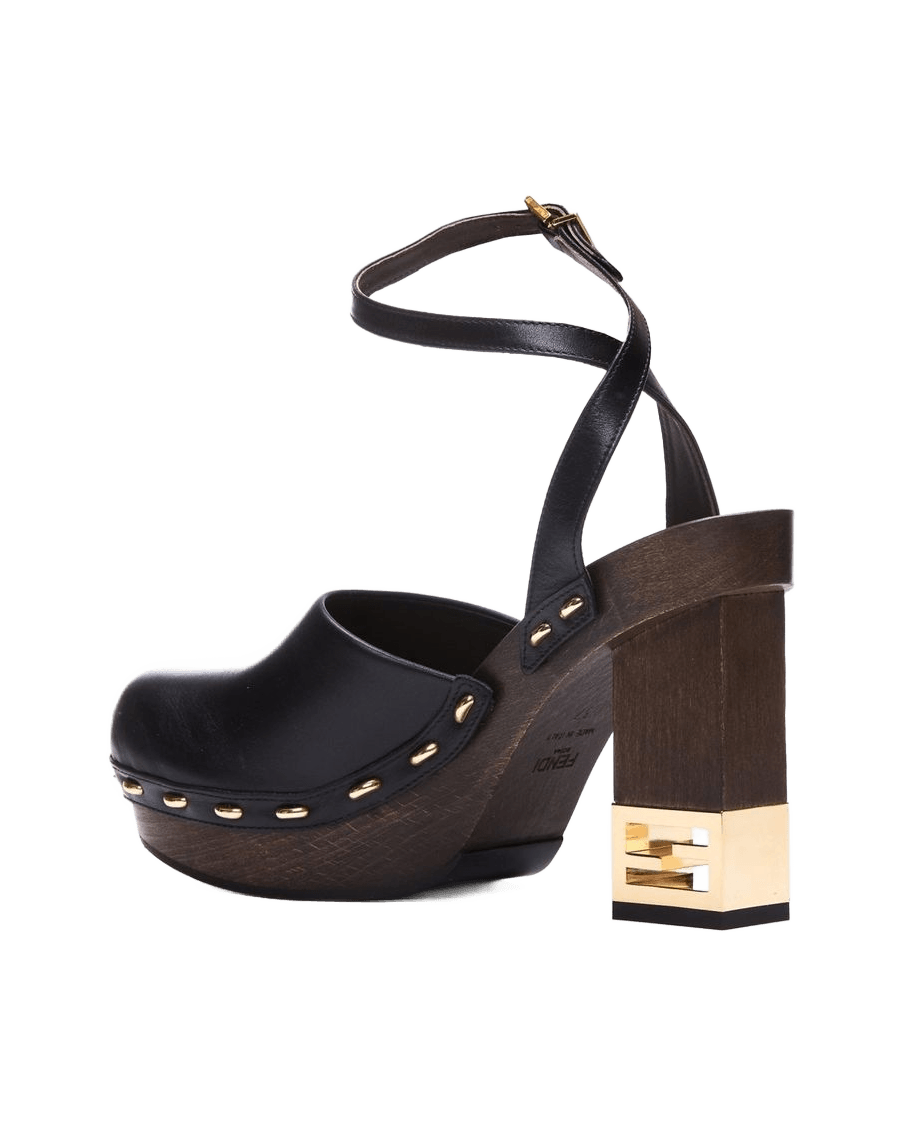 Fendi Black Calfskin Gold-Heel Clogs Glam Steals