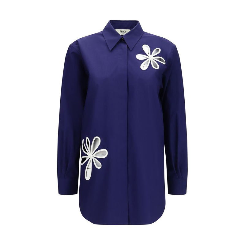 Fendi Blue Cotton Pattern Shirt Glam Steals
