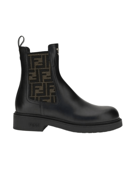 Fendi FF leather and fabric Ankle Boots