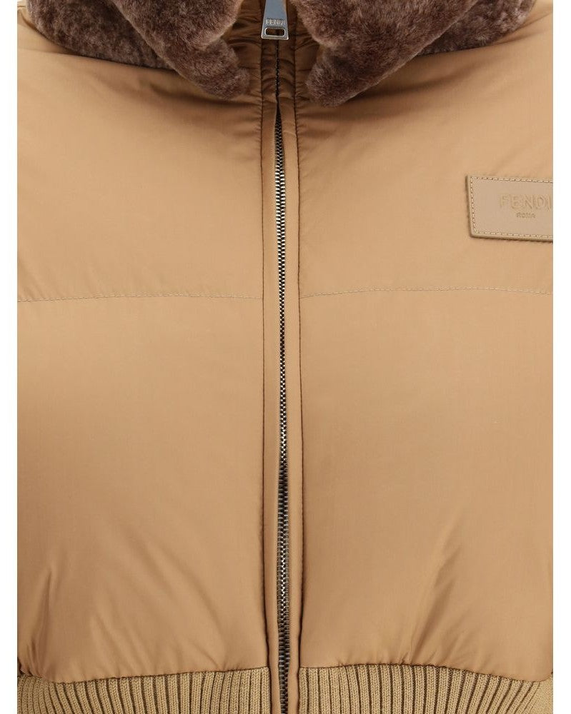 Fendi Shearling Cropped Down Jacket with Lining Glam Steals
