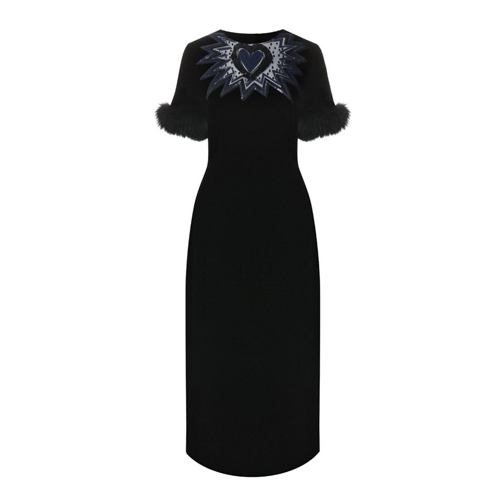 Fendi Velvet Fur Trim Midi Dress Glam Steals