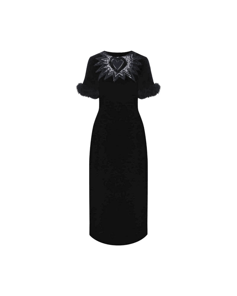 Fendi Velvet Fur Trim Midi Dress Glam Steals