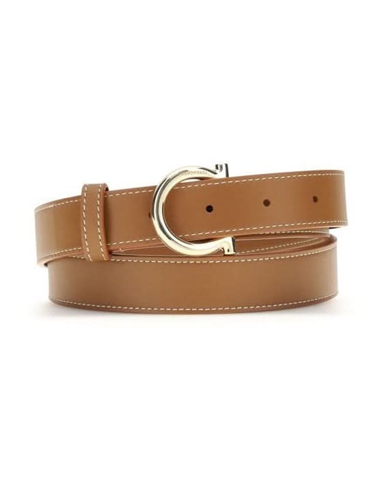 Ferragamo Beige Calf Leather Bos Taurus Regular Belt Glam Steals