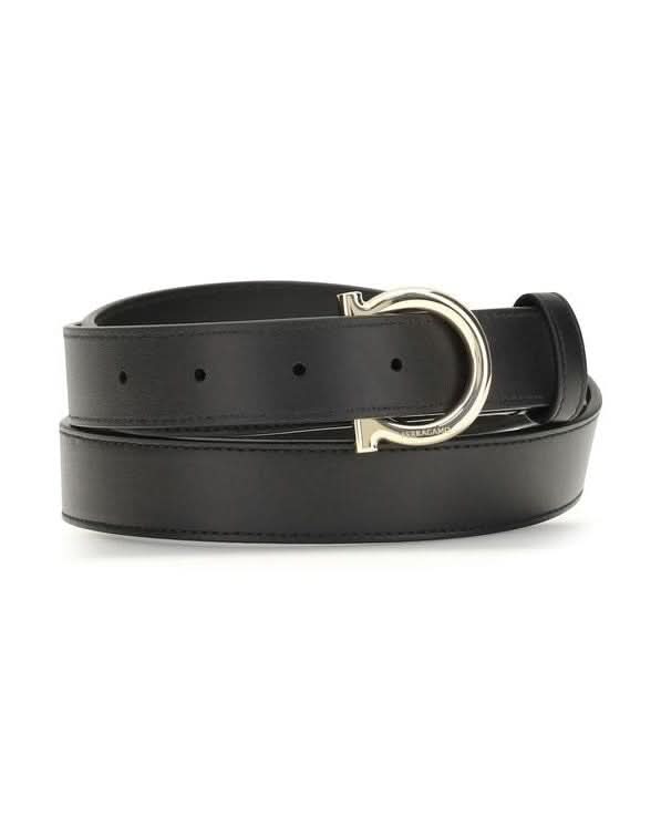 Ferragamo Black Calf Leather Bos Taurus Regular Belt 