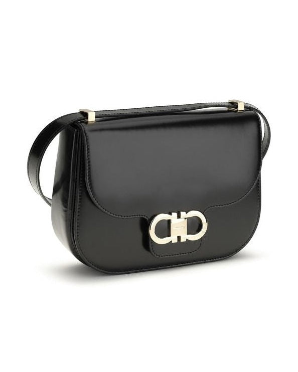 Ferragamo Black Calf Leather Bos Taurus Shoulder Bag 