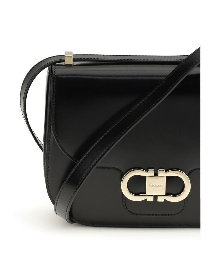 Ferragamo Black Calf Leather Bos Taurus Shoulder Bag 