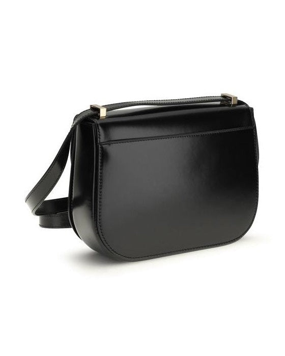 Ferragamo Black Calf Leather Bos Taurus Shoulder Bag 