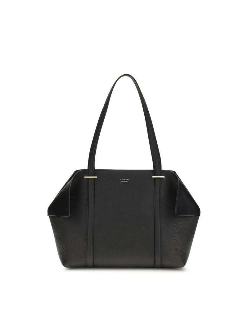 Ferragamo Black Calf Leather Bos Taurus Shoulder Bag 