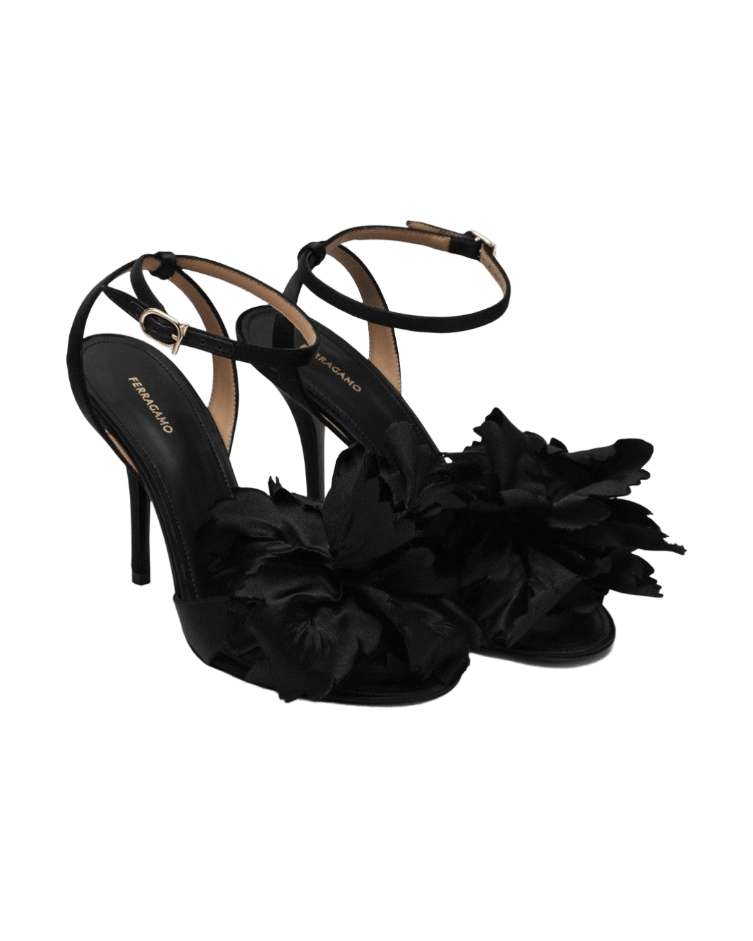 Ferragamo Black satin flower sandals Glam Steals