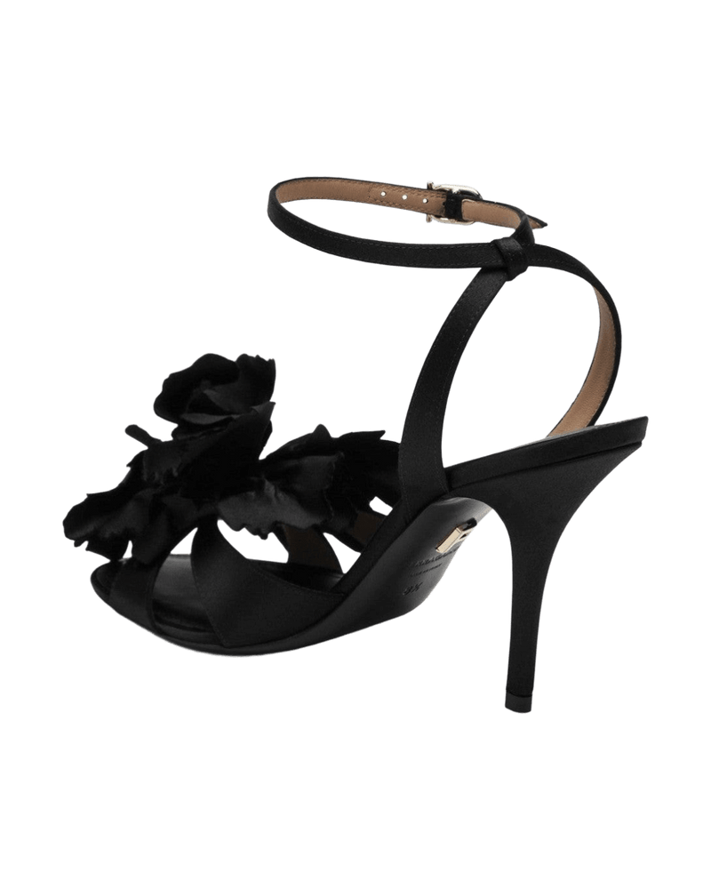 Ferragamo Satin Black Flower Sandals Glam Steals