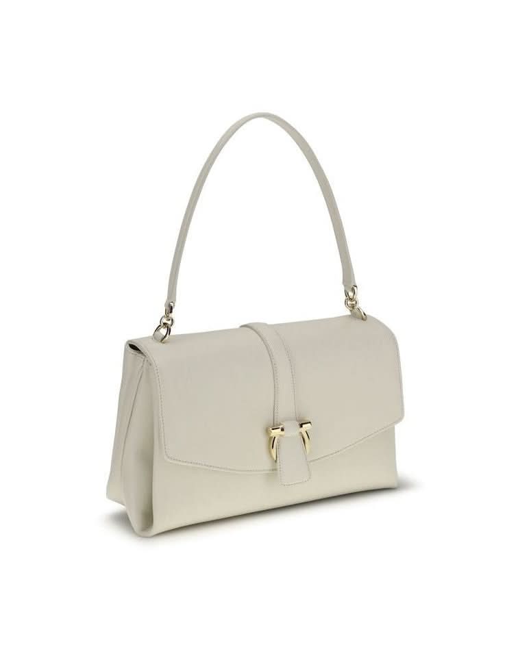 Ferragamo White Calf Leather Bos Taurus Shoulder Bag 